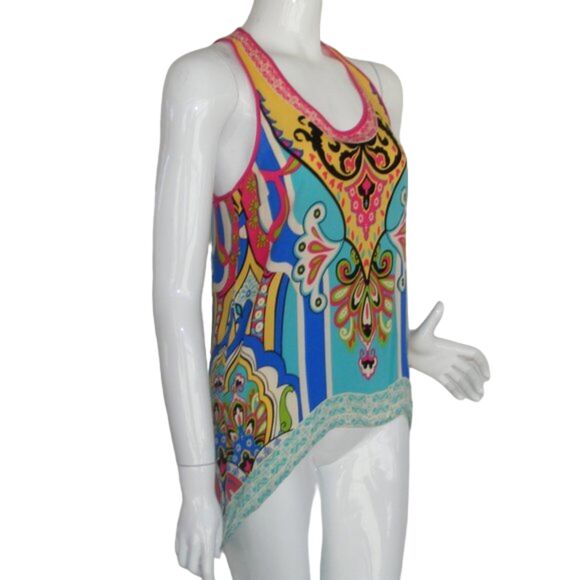 FLYING TOMATO Tank Top, M, Bold/Colorful print, Asymmetrical, Racer Back - Picture 2 of 9